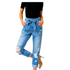 Paper bag jeans high waist